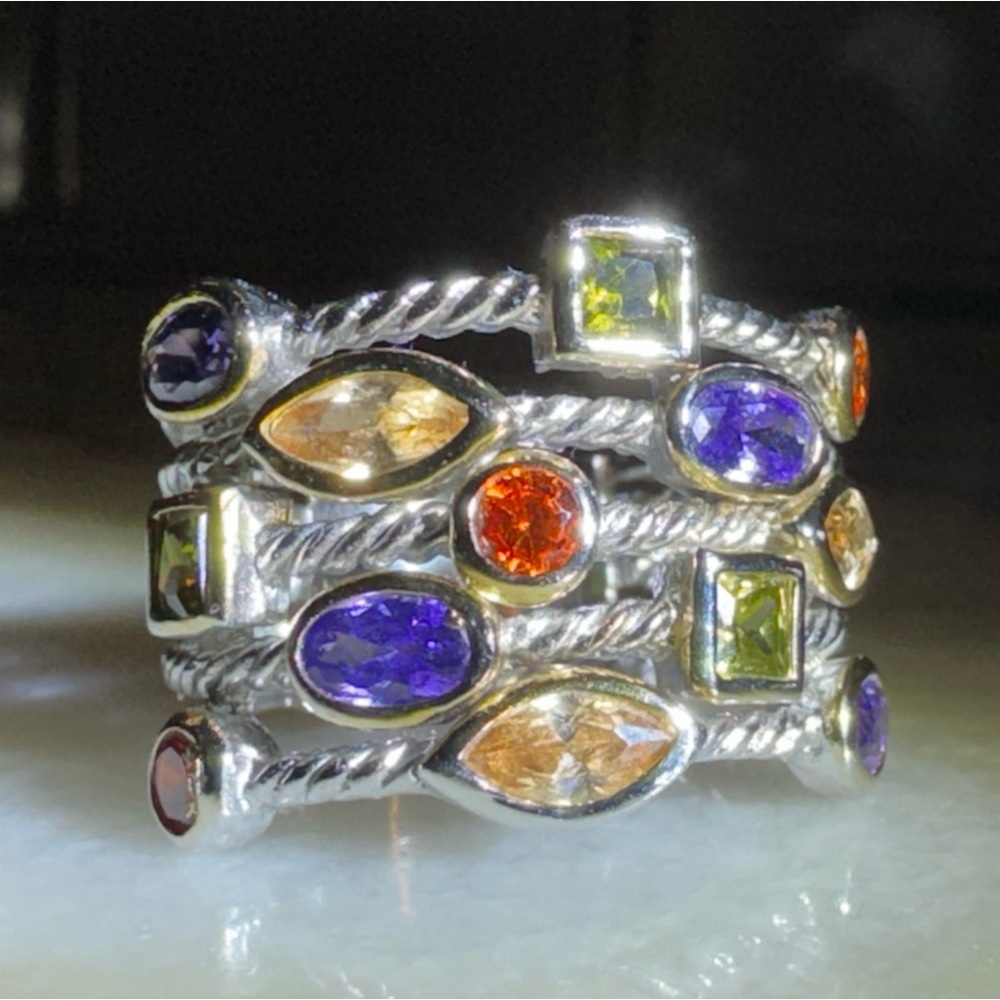 Multigemstone 925 Statement Ring Size 8, Like New! - image 1